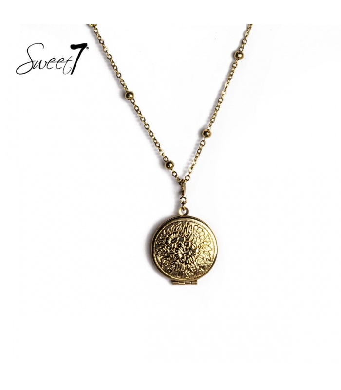 Lange goudkleurige ketting met ronde hanger die open kan lange gouden ketting - Afbeelding 1